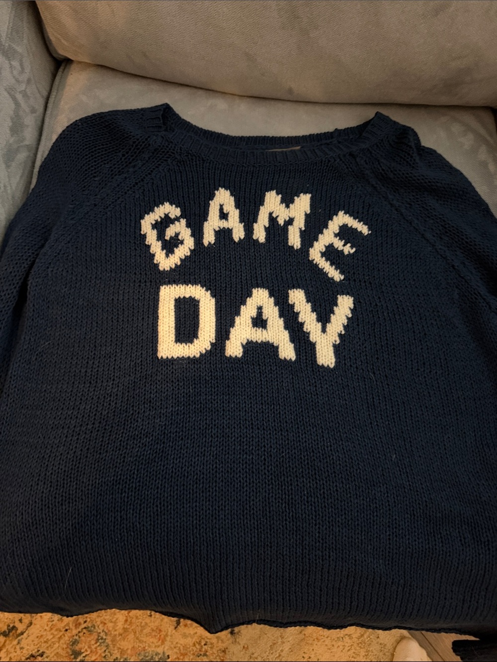 Wooden Ships Navy Sweater with White "GAME DAY" Lettering